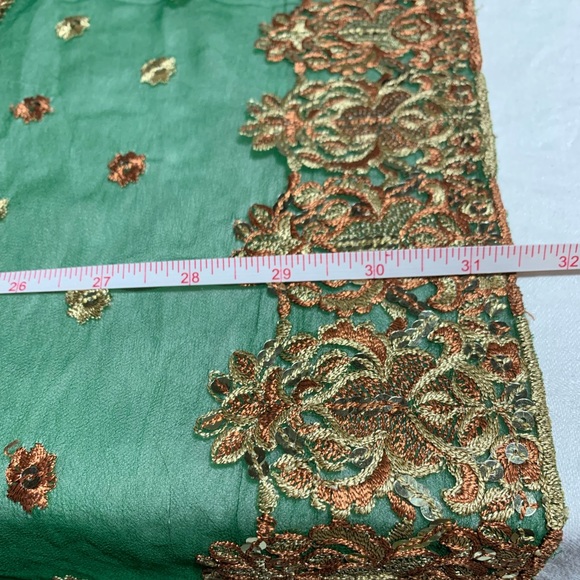 Set of 3 Vintage Embroidered Dupattas, Shades of Green with lots of bling, GUC - Picture 13 of 16